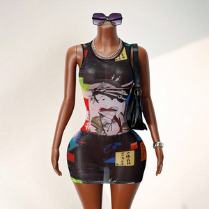 Vestido Mini Sexy de Malla Estampada de Diseño Nuevo y de <span class=keywords><strong>Alta</strong></span> Calidad para <span class=keywords><strong>Boutique</strong></span> al por Mayor 2026 - Product Image 1