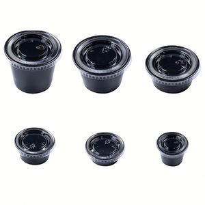 Contenant en plastique noir jetable de 35 ml pour sauces et condiments, avec couvercle, idéal pour les restaurants à emporter - Product Image 1