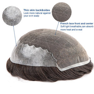 BLT Bella Q6 Parrucchino Ricciolo con Base Sottile in Pelle e Frontale in Pizzo Francese, 100% Capelli Umani Indiani, Protesi Capillare <span class=keywords><strong>di</strong></span> Ricambio per Uomini - Disponibile - Product Image 3