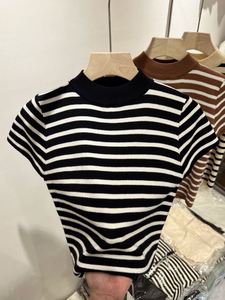 Pull en tricot Maxfree à manches régulières, coupe ajustée, t-shirt pour femme, vêtements vintage pour le début du printemps, manches courtes - Product Image 6
