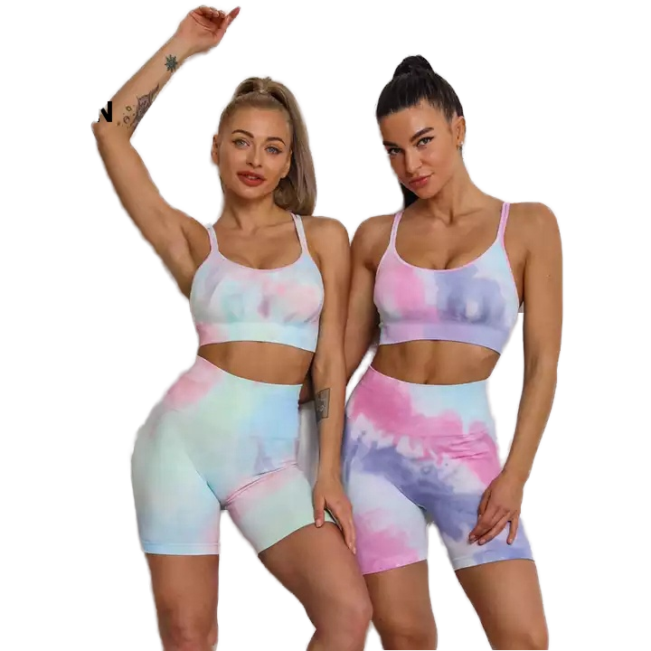 In Stock Colorful Women High Support Breathable Workout Underwear Ribbed Fitness Seamless Tie Dye Sports Bra Yoga Top