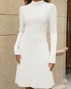 <span class=keywords><strong>Robe</strong></span> en tricot à col roulé côtelé pour femmes, manches longues, coupe ajustée, mini <span class=keywords><strong>robe</strong></span> moulante, couleur unie, robes décontractées pour les fêtes d'automne et d'hiver - Product Image 6
