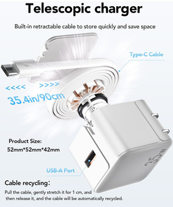 35W kép cổng tường sạc với cáp có thể thu vào 2 trong 1 nhanh Trạm Sạc cho Iphone USB C thiết bị - Product Image 4