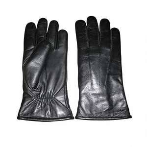 Gants d'hiver unisexes en cuir de vachette noir, design pleine main pour la conduite, avec doublure thermique en polaire pour temps froid - Product Image 6
