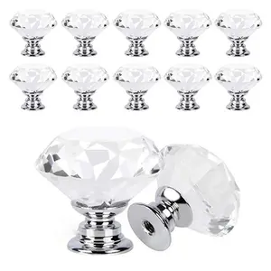 30MM Clear Crystal Glass Door Knobs With Screw Aluminum Alloy Furniture Handle For Drawer Wardrobe