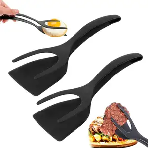 Spatula silikon multifungsi 2 in 1 pegangan dan Flip, alat barbekyu penjepit roti panekuk memasak dapur, Spatula sirip telur