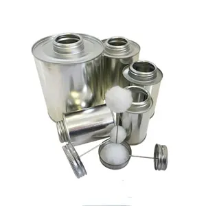 JT Empty Metal Tin Can 2oz Round Screw Top Neck End Tin Can With Brush Lid For Tire Repair Glue Packaging