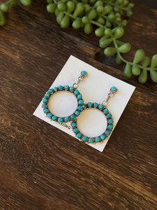 Kingman Turquoise & Sterling Silver Post <b>Dangle</b> Cluster <b>Earrings</b> Unique Artisan Jewelry For Women Gift - Product Image 2