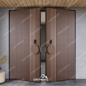 Puerta Doble de Madera de Nogal de Lujo Premium, Puerta de Entrada Exterior de Madera Maciza para Villa, Apartamento, Hotel, Diseño Moderno e Inteligente - Product Image 5