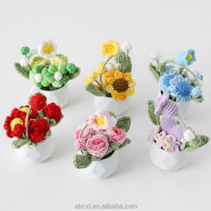 Artificial Flowers Handmade Knitted Yarn Crochet Floral Rose <b>Baskets</b> for Home Decor - Product Image 2