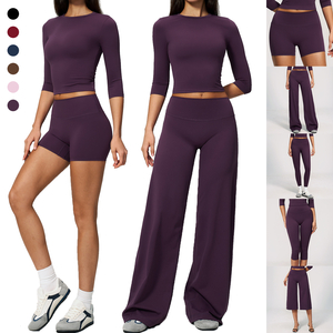 Pantalones Acampanados para Mujer, Leggings de Yoga con Cintura Cruzada, Shorts, Tops de Manga 3/4, Ropa Deportiva Y2K Capri para Gimnasio, Brasil - Product Image 1