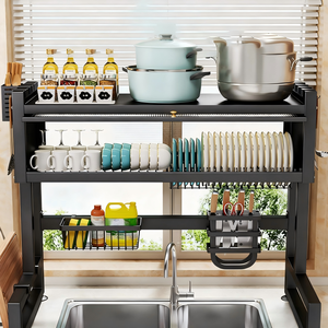 Estante de Almacenamiento para Fregadero de Acero al Carbono de Doble Capa Engrosado, Escurridor de Platos y Utensilios a Prueba de Polvo para <span class=keywords><strong>Encimera</strong></span> de Cocina - Product Image 3