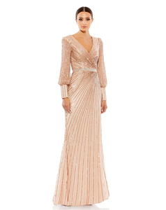 Robes maxi élégantes pour femmes, hiver 2024, manches longues évêque, col en V profond, ornées de perles, à sequins - Product Image 6