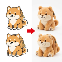 Pochette zippée en peluche personnalisée Shiba Inu, figurine de chien assis brun, patte brodée, queue bouclée moelleuse, sac de rangement animal de dessin animé