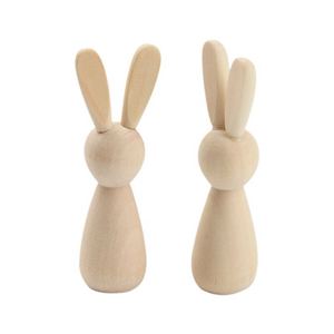 Diy Painting Natural Unfinished Wooden Bunny Dolls Easter Rabbit Figurines - Product Image 1