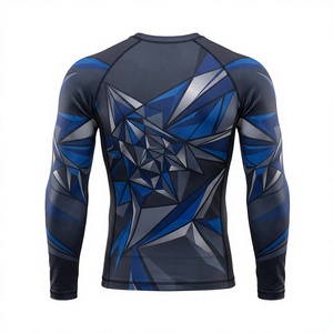 Camiseta de Compresión para Hombre, Manga Larga, Protección Solar UPF50, Sublimación con Estampado Geométrico Azul y Negro, Secado Rápido, Poliéster, 180g - Product Image 2
