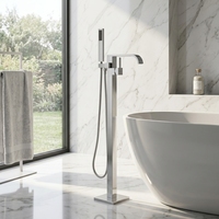 Ensemble de robinetterie de douche et baignoire autoportante chromé en laiton avec mitigeur cascade à poignée unique