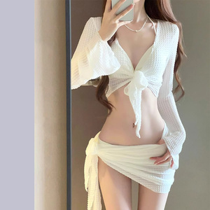 2024 nouveau sexy quatre pièces bikini européen et américain <span class=keywords><strong>pull</strong></span> à manches longues été pur texture maillot <span class=keywords><strong>de</strong></span> bain - Product Image 1