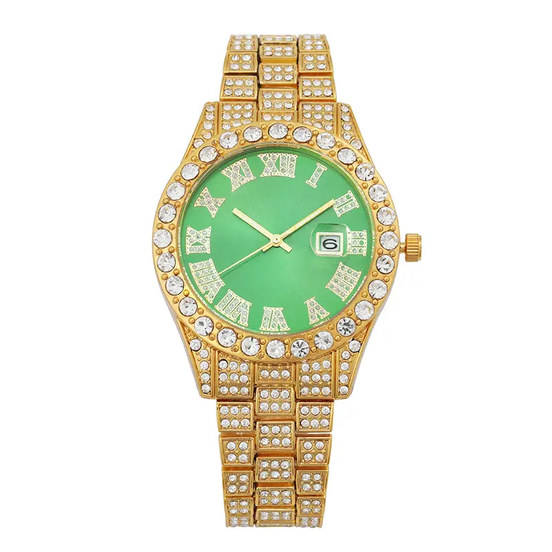 Gypsophila Steel Band Diamond Men's Watch Color Face Roman Numeral Calendar Quartz Women's pria quartz Watch