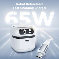 HYTO Petit Robot PD 65W 70cm Câbles Rétractables GaN Chargeur Type-C PD3.0 PPS US Pliable EU UK Plug Portable Wall Fast Charger