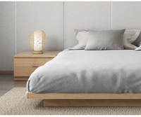 Tête de lit flottante en bois massif, lit tatami au design bas profil, rangement compact à pression d'air, personnalisable
