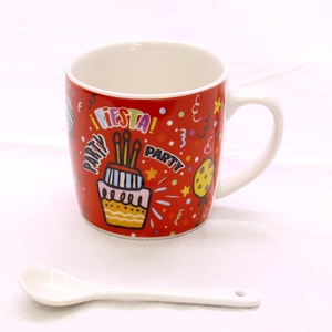 Caneca de Cerâmica Em Massa barato Com Balão Do Coração E Urso Presente de Aniversário Conjunto Espanhol Vendas Da Fábrica