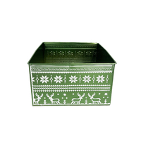 Bac de rangement vintage en métal rouge carré pour Noël, motif flocon de neige nordique, style ferme, pour table de Noël