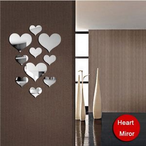 Lot de 10 autocollants muraux durables en forme de cœur, décalcomanies 3D pour miroir, décorations murales DIY amovibles pour la maison - Product Image 1