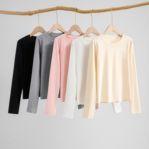 เสื้อยืดแขนยาวสีขาว 230 กรัม ผ้าฝ้าย 91.5% ผ้ายืด 8.5% ทรงเข้ารูป คอกลม สำหรับผู้หญิง - Product Image 6