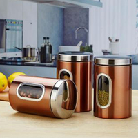 Scellage Cuisine Thé Café Sucre Couleur Cuivre Stockage Des Aliments En Acier Inoxydable Peut Set-Cuisine Grain De Café Et Boîte De Stockage