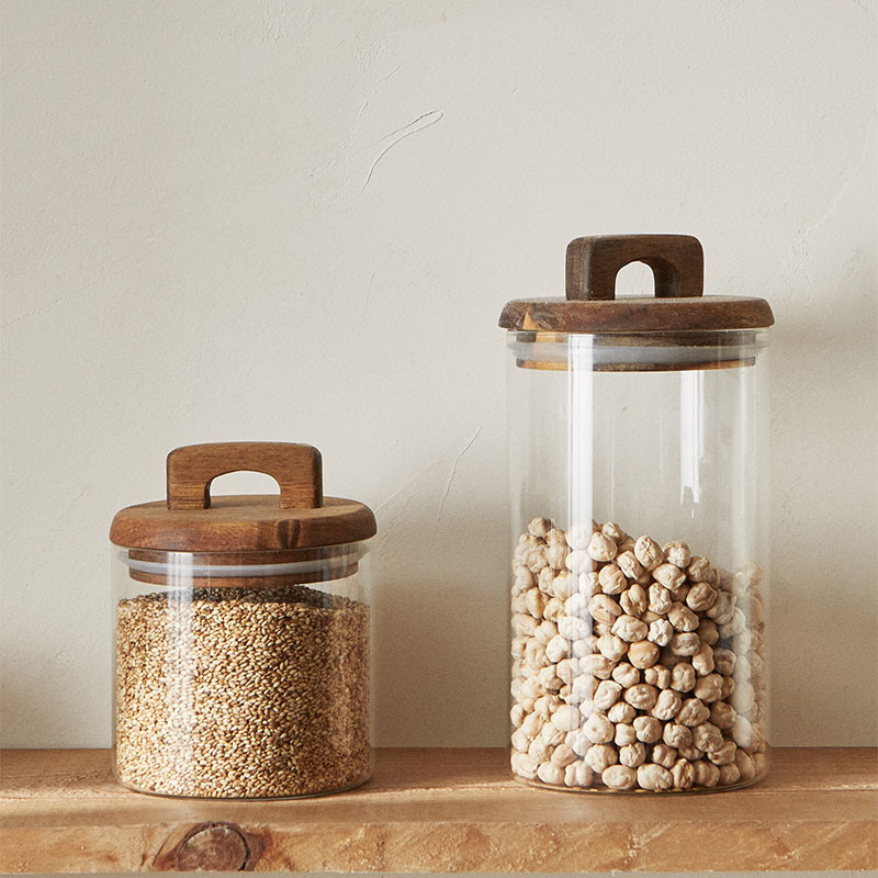 22~70oz high borosilicate glass food  jar with wood lid glasses jar