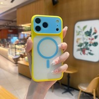 Casing Ponsel Magnetik Warna Kontras Mewah TPU+PC untuk 18 Pro Max/13/14/15/16/17 Pro Max Anti Benturan