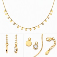 Meilleure Vente 2026 Collier Pendentif Disque Rond Bijoux Zircon Tendance Collier Femme Acier Inoxydable Plaqué Or