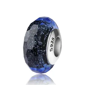 hot sale 925 Sterling Silver dark blue sparkling glass beads for women Perlen