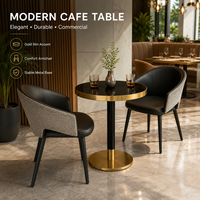 Ensemble de table ronde de café moderne avec bordure dorée et 2 fauteuils rembourrés, mobilier de salle à manger pour café, hôtel, bistrot