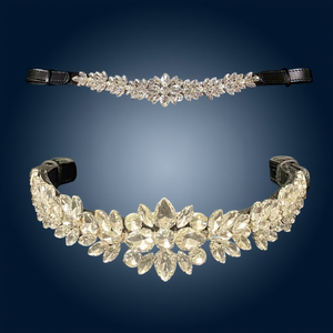Bride de cheval en cuir personnalisée avec frontale ornée de cristaux transparents, accessoires d'équitation de luxe et élégants - Product Image 1