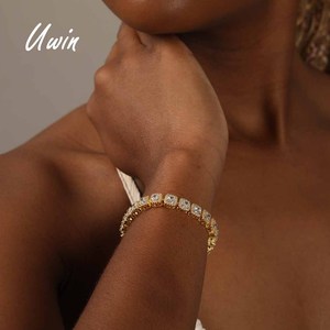 UWIN Collana Tennis Placcata Oro di Lusso, Bracciale Bling con Zirconi Baguette da 7MM, Collana Choker alla Moda, Gioielli Donna Uomo - Grande Successo - Product Image 5