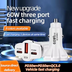 3 Cổng USB kép Loại C 78W xe sạc điện thoại đa màu QC3.0 USB C Thuốc lá nhẹ hơn Adapter pd30w + pd30w sạc xe hơi - Product Image 5