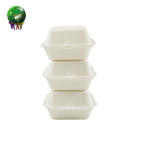 Anxin Disposable Compostable Bagasse Biodegradable Hamburger Packing Container Large Burger And Fries Burger Take Out Box