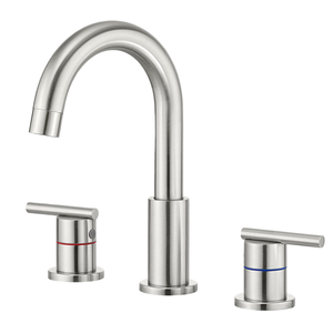 Oferta Destacada: Grifo de Baño Moderno de Acero Inoxidable con Doble Manija, Montaje en Cubierta, 3 Orificios, Válvula de Desagüe Pop-Up, Mezclador de Lavabo de 8'' de Extensión Amplia - Product Image 1