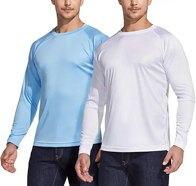 Groothandel Custom Logo Snel Droog Lichtgewicht UV-Bescherming Workout Sportshirts Upf50 + Lange Mouw Heren T-Shirts