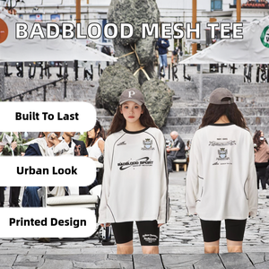 2025 New Badblood <b>Long</b> <b>Sleeve</b> Jersey American Vintage Embroidered Logo Street Men Loose Knitted Eco-Friendly <b>Mesh</b> <b>Top</b> T-shirt - Product Image 2