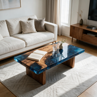Table basse rectangulaire en résine époxy bleu océan, plateau épais en résine, pieds massifs, mobilier pour salon, maison, villa