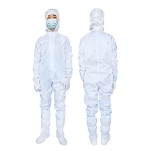 Durable Polyester White Blue Pink Yellow Green ESD Overall With Hood Working Clothing For EPA Or Cleanroom