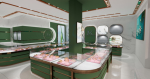 Luxuriöse Maßgefertigte 3D-Design Schmuckvitrine mit <span class=keywords><strong>LED</strong></span>-Beleuchtung Möbel-<span class=keywords><strong>Display</strong></span> für Juweliergeschäfte im Angebot - Product Image 2