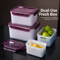 BPA-vrije, voedselveilige, transparante PP keukenopbergbox met afdruipbak voor fruit, groenten, vlees en voedsel.