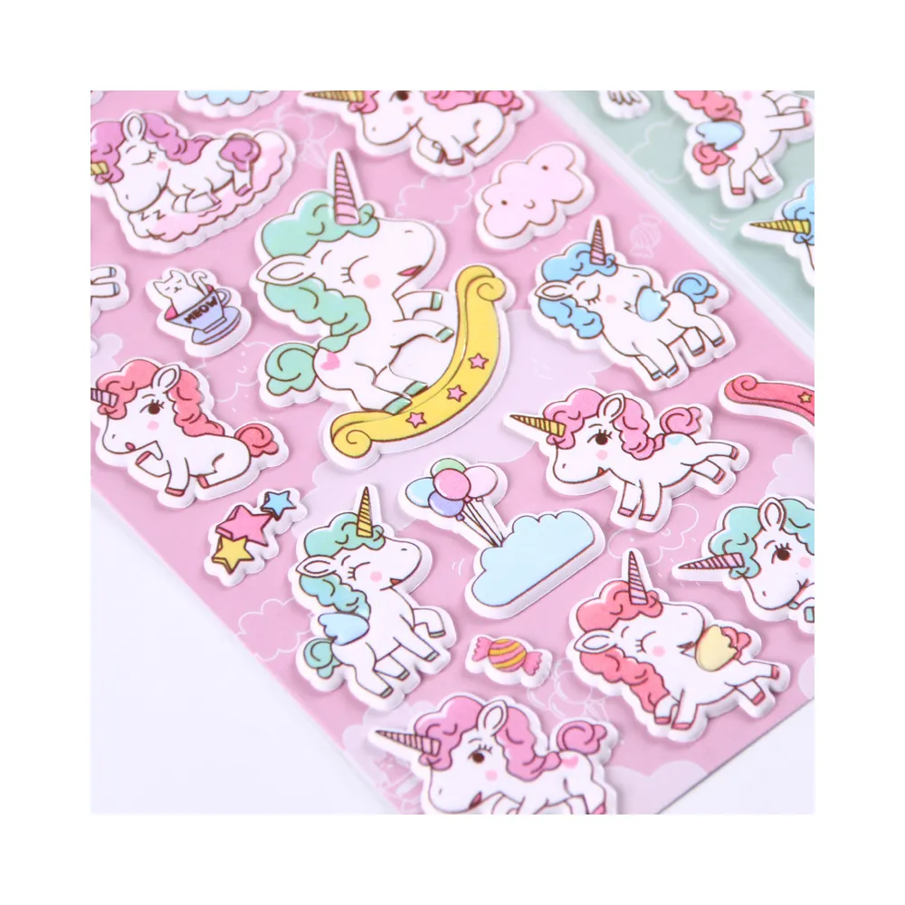 Custom DIY Unicorn Cartoon Design Cute Waterproof Stickers for Kids Kawaii 3D Puffy Sticker for Kids Children