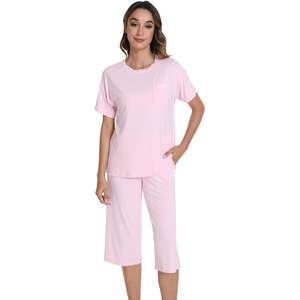 Conjunto de Pijama Capri de Punto Suave Personalizado OEM para Mujer, Ropa de Dormir de Verano, Viscosa de Bambú, Tallas S-XXL - Product Image 1