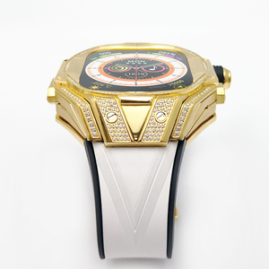 Boîtier de montre en alliage de titane dernier cri, accepte le logo, 49 mm, or avec diamants, boîtier de montre incrusté de moissanite pour <span class=keywords><strong>iWatch</strong></span> - Product Image 5