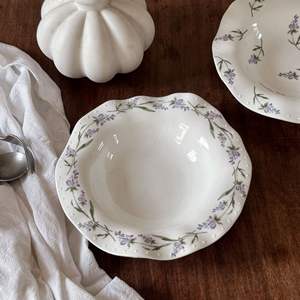 Assiette de service en céramique lavande française, bord ondulé floral peint à la main, assiette à salade vintage pastorale pour le <span class=keywords><strong>petit</strong></span>-déjeuner, le dessert - Product Image 3